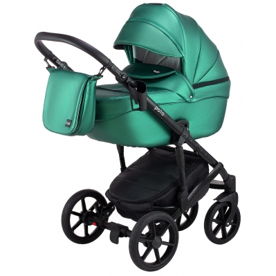 Коляска 2в1 Bair Polo (Black) 29 Зеленый перламутр (экокожа)